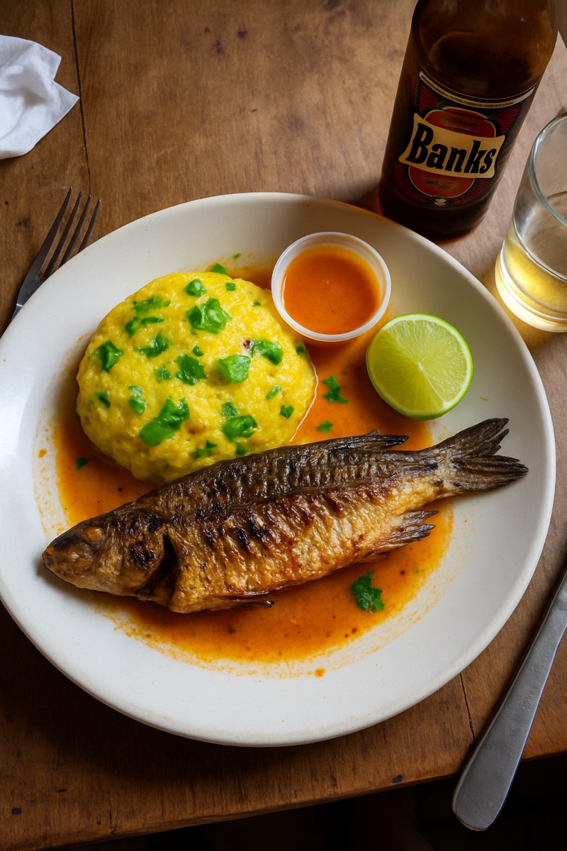 Flying fish and cou-cou, a traditional dish from Barbados