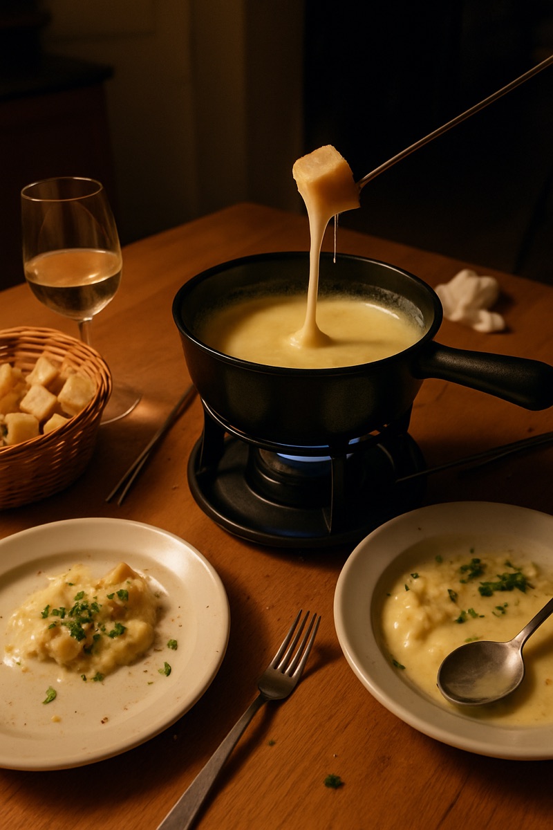 Cheese fondue, a traditional dish from Switzerland