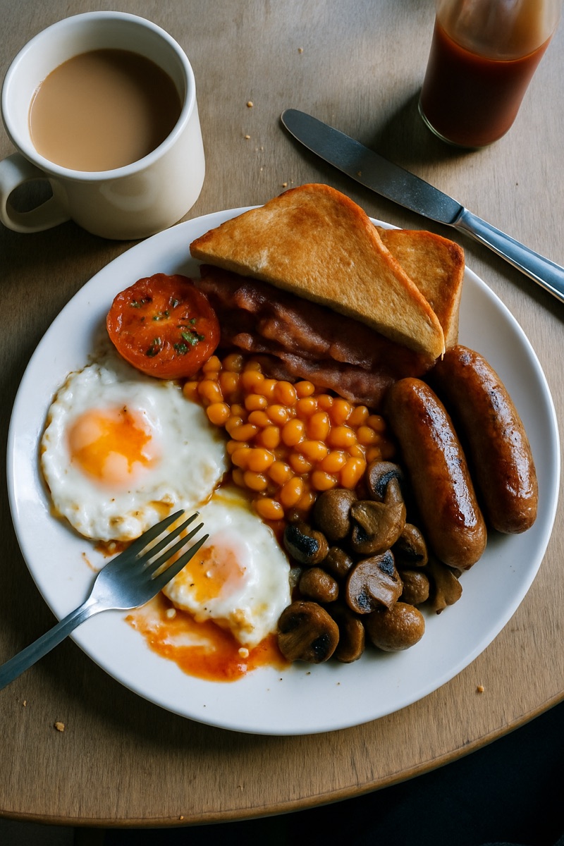 Full English breakfast, a traditional dish from United Kingdom