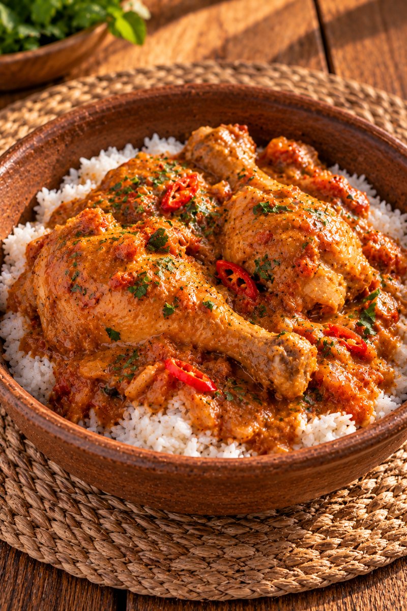 Chicken in peanut sauce, a traditional dish from Equatorial Guinea