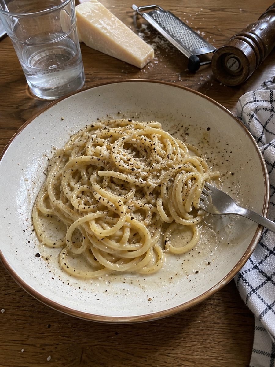 Cacio e pepe, a traditional dish from Italy