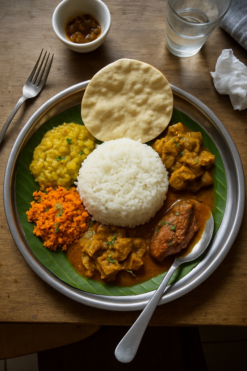 Rice and curry, a traditional dish from Sri Lanka