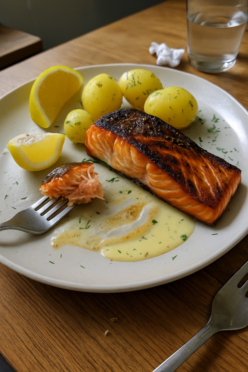 Grilled salmon, a traditional dish from Norway